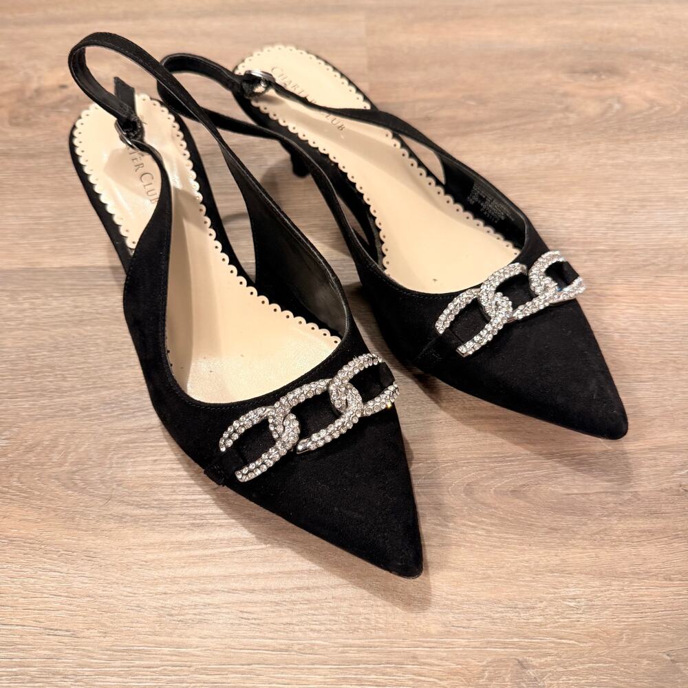 Charter Club Griggs Black Rhinestone Slingback Kitten Heel Pumps Size 5M